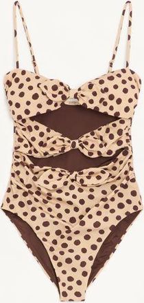Valentino Lycra One-Piece Swimsuit In Plus De Pois Dalmata Polka Dot Woman BEIGE/CHOCOLATE L