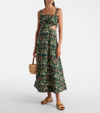 Agua Bendita Pre-Loved Verano Mosquetero Midi Dress In Black/purple/green
