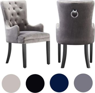 Life Interiors Life Interiors - Set of 2 Windsor Velvet Dining Chairs - Ergonomic Scoop Knockerback and Solid Wood Legs - Tufted Armchair for Dining Room Kitchen
