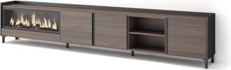 Skraut Home Mueble tv efecto madera roble negro 315x35x61cm chimenea efecto fuego