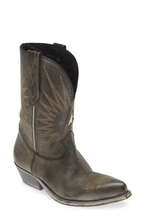 Golden Goose Wish Star Short Western Boot in Black/Ecru Silver at Nordstrom, Size 10Us