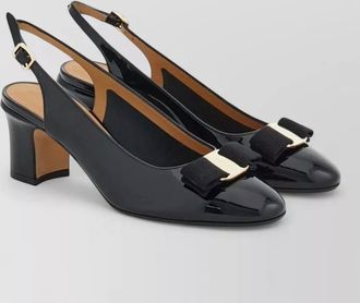 Ferragamo leather slingback pumps low block heel