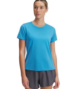 Under Armour Laufshirt UNDER ARMOUR UA LAUNCH SHORTSLEEVE, Damen, Gr. XS, blau (ether blau,, reflective), Web, Obermaterial: 100% Polyester, Rundhals, Shirts Laufs