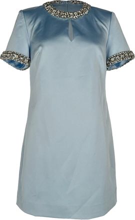 Self Portrait Crystal-Embellished Mini Dress in Light Blue Polyester
