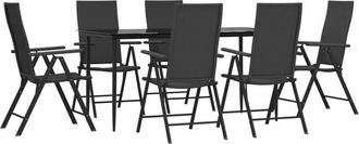 vidaXL 7 Piece Garden Dining Set Black Poly Rattan Vidaxl