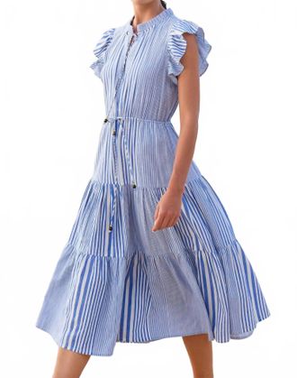 Oliphant Cinched Flirty Midi Dress In Henley