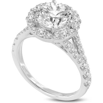 LuvMyJewelry Celine 14K White Gold Round Cut Lab Grown Diamond Halo Engagement Ring - 2.9 Ct at Nordstrom, Size 6