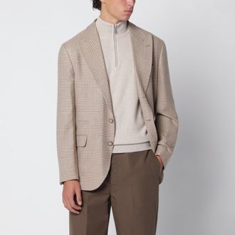 Brunello Cucinelli Camel Prince of Wales check single-breasted jacket