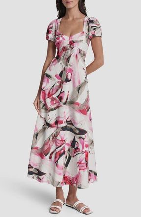 DKNY Print Short Sleeve Midi Dress in Spring Wisps at Nordstrom, Size 10