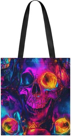 Generic Neon Colorful Skulls Womens Tote Casual Shopping Bag Lightweight Shoulder Bags Hobos Handbag for Work Travel Daily 35x40cm