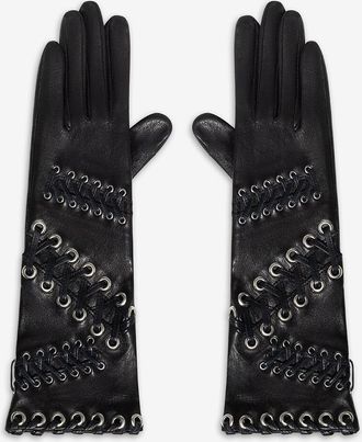 Agnelle Lange Lammlederhandschuhe mit &Ouml;sen und Schn&uuml;rung Theresa