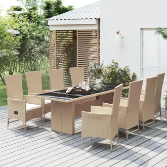 vidaXL Set Comedor De Jard&iacute;n 9 Pzas Con Cojines Rat&aacute;n Sint&eacute;tico Beige Vidaxl