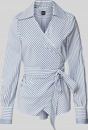 HUGO BOSS Regular Fit Langarmbluse mit fixiertem Tailleng&uuml;rtel Modell BEKANIA in Rauchblau, Gr&ouml;&szlig;e 40