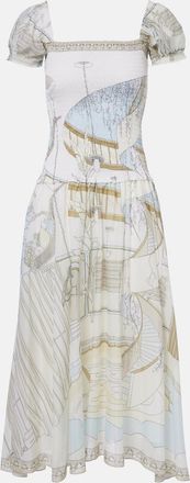 Tory Burch Printed shirred silk and cotton midi dress