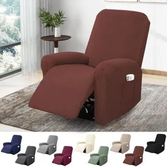 OEM Funda El&aacute;stica Para Sill&oacute;n Individual Con Bolsillos, Protecci&oacute;n Completa En Jacquard A Rayas Para Sillones Reclinables Y De Tv (marr&oacute;n Oscuro, Juego D