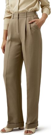 LilySilk Women Silk-Wool Blend Suit Pants Minimalist Solid Straight Leg Loose Work Trousers for Ladies Spring Casual(Khaki,UK 10)