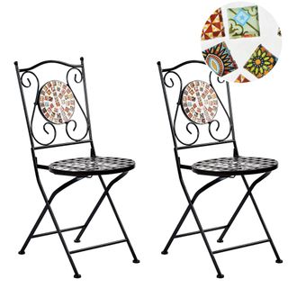 Beliani Beliani - Conjunto De 2 Sillas De Balc&oacute;n Jard&iacute;n De Metal Negro Estilo Vintage Mosaico Plegable Negro Casario