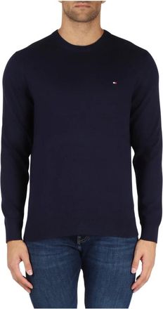 Tommy Hilfiger Katoenen en Kasjmier Crewneck Trui - Heren - Ronde hals truien - Blauw - S - Katoen - Truien & Vesten