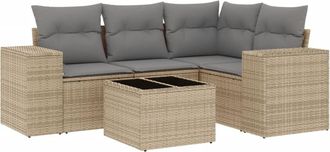 vidaXL Vidaxl - Juego De Sof&aacute;s Jard&iacute;n Con Cojines 5 Pzas Rat&aacute;n Sint&eacute;tico Beige