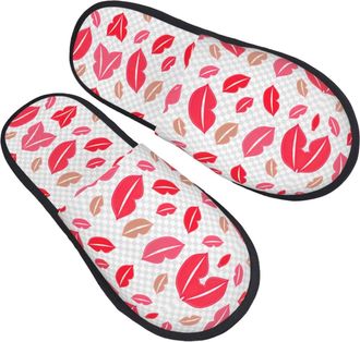 Generic Portable House Slipper Lips print Mens Slipper Warm Womens Slippers for Family Guest Indoor L