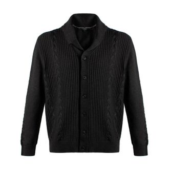 Viyella Mens Shawl Collar Cable Knit Button-Front Cardigan In Charcoal