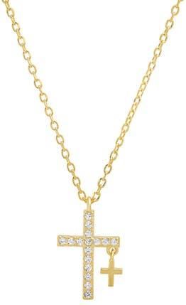 Queen Jewels Cubic Zirconia Double Cross Pendant Necklace in Gold at Nordstrom Rack