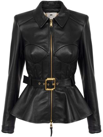 Elisabetta Franchi peplum leather jacket - women - Calf Leather - 42 - Black