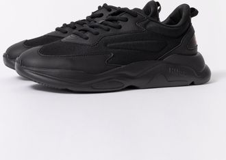 HUGO BOSS Mens Leon Logo-counter trainers with canvas-effect fabric in Black - Size UK 10