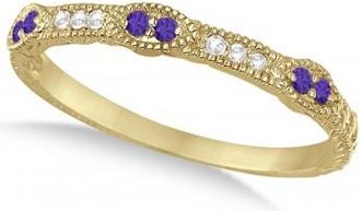 Allurez Vintage Stacking Diamond & Tanzanite Ring Band 14k Yellow Gold (0.15ct)
