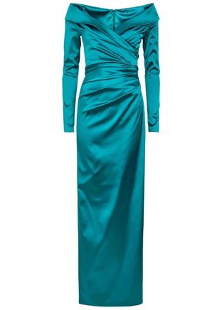 Talbot Runhof Off-the-shoulder Gathered Satin Maxi Dress - Aqua - 38 (UK12 / M)