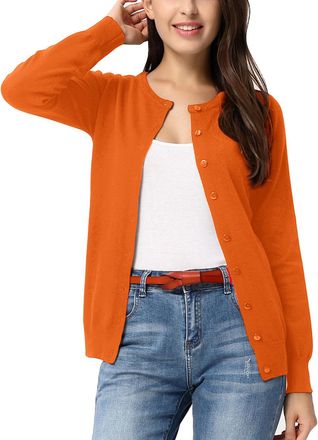 Grace Karin Womens Classic Long Sleeve Knit Cardigan Sweaters Casual Open Front Button Down Cardigans S-3XL, Red Orange, XL