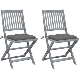 vidaXL Sillas Al Aire Libre Plegables Con Cojines 2 Pc Acacia Massive