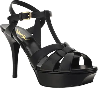 Saint Laurent Womens Leather Platform Sandals Nero