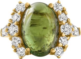 Pompeii3 14.29Ct Green Tourmaline Heirloom Diamond Ring 14k Yellow Gold Size: 5.5