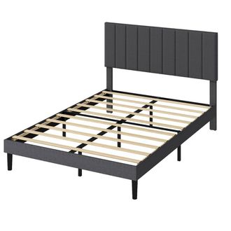 Levede Bed Frame Upholstered Foam Headboard Soft Linen Fabric Wooden Slat in Grey | Size: Small Double