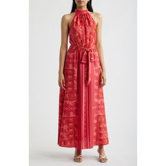 Anne Klein Floral Print Halter Maxi Dress in Grenadine Multi at Nordstrom, Size 16