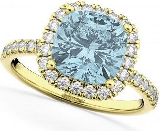 Allurez Cushion Cut Halo Aquamarine & Diamond Engagement Ring 14k Yellow Gold (3.11ct)