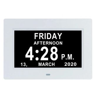 OEM Horloge Calendrier - Affichage Heure Date Jour Alarme - Auto-dimming &Eacute;cran Lcd - 8 Langues Dont Fran&ccedil;ais - Pour Personnes &Acirc;g&eacute;es Enfants Alzheimer - Bl