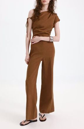 Mango One-Shoulder Jumpsuit in Tobacco Brown at Nordstrom, Size X-Large