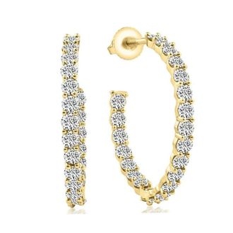 Pompeii3 2 1/4Ct Diamond Inside Outside Hoops 10k White or Yellow Gold Earrings 1 Tall