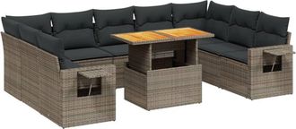 vidaXL Set De Sof&aacute;s De Jard&iacute;n 10 Pzas Con Cojines Rat&aacute;n Sint&eacute;tico Gris Vidaxl