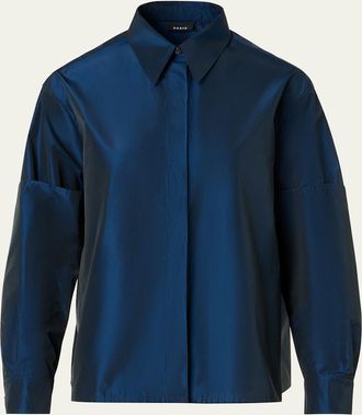 Akris Silk Taffeta Dropped-Sleeve Blouse