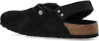 Birkenstock Mens Tokio Shearling Suede Mules Black Shoes > Loafers & Sandals