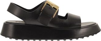 Tod's Platte Sandalen - Dames - Sandalen - Zwart - 38 EU - Leer - Schoenen