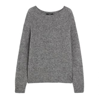 Max Mara Grijze Gebreide Trui met Alpaca Mix - Dames - Ronde hals truien - Grijs - S - Katoen - Truien & Vesten