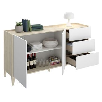 Dmora Aparador Cadillac, Comoda 3 Cajones, 1 Estante, Puerta Batiente, Deslizante, 40x150x78h Cm Blanco