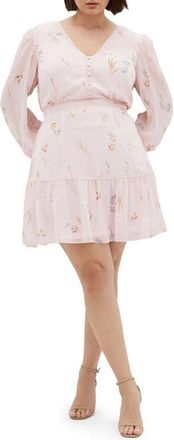 City Chic Kiki Floral Embroidered Long Sleeve Dress in Aria Floral at Nordstrom, Size Xs