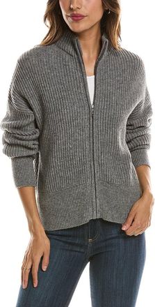 Fort&eacute; Cashmere Rib Zip Mock Neck 100% Cashmere Cardigan