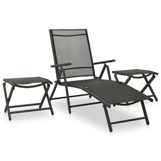 vidaXL Set De Muebles De Jard&iacute;n 3 Piezas Textilene Aluminio Negro Vidaxl