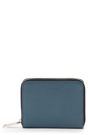 AllSaints Lena Hex Leather Zip Wallet in Steel Blue at Nordstrom
